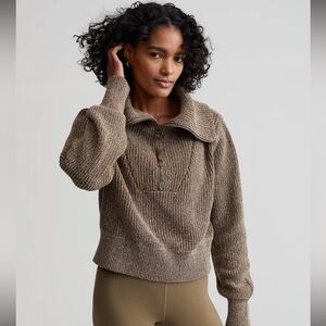 Varley Mentone Half Zip Knit Pullover Brown Tan Cotton Sweater XL